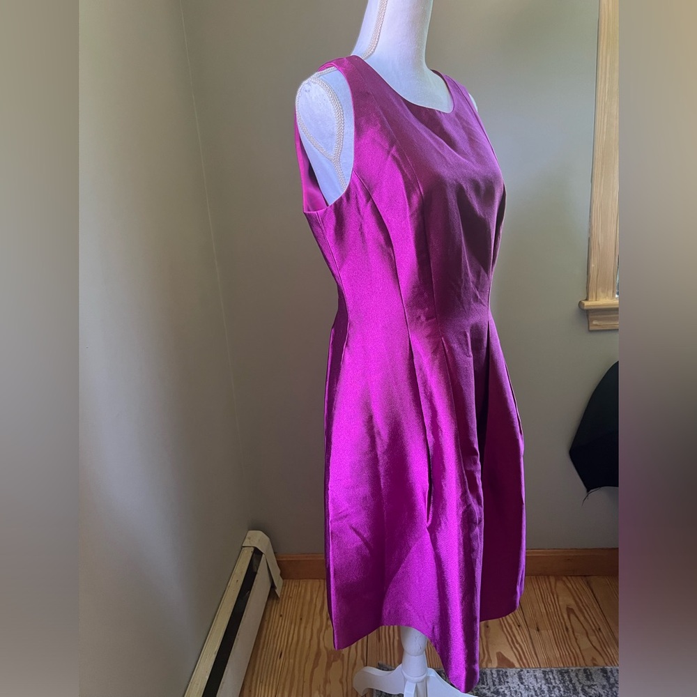 Kay Unger Fuchsia Satin Fit-and-Flare Dress - Picture 8 of 15